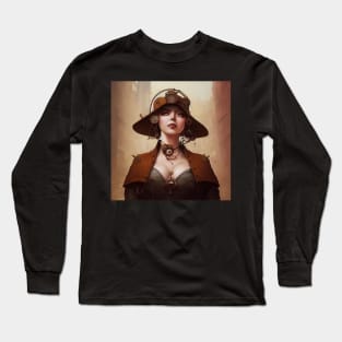 Steampunk Woman Walking in the City Long Sleeve T-Shirt